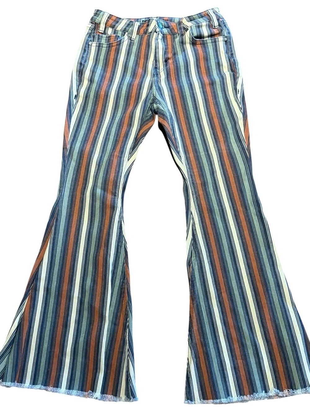 Rock & Roll Denim High Rise Bell Bottom Women’s Jeans 28 x 32 Green, Rust, Cream